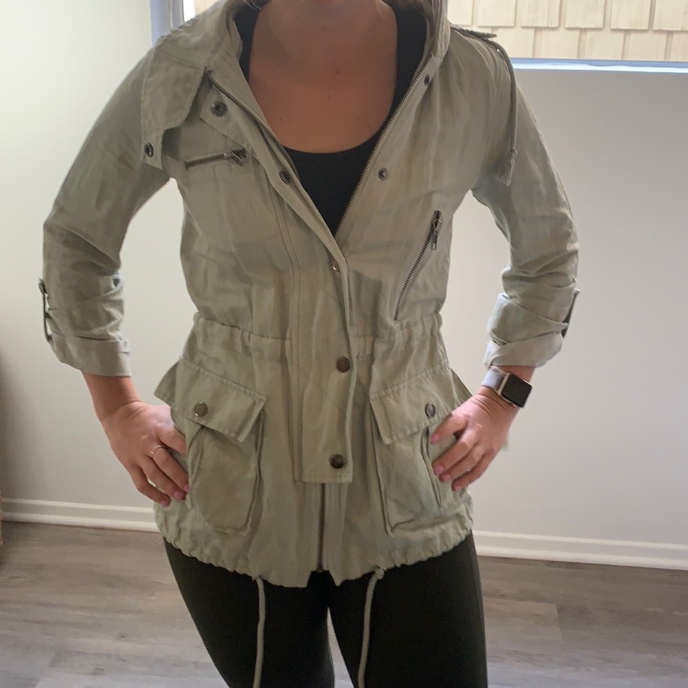 Joie light green hooded military jacket
